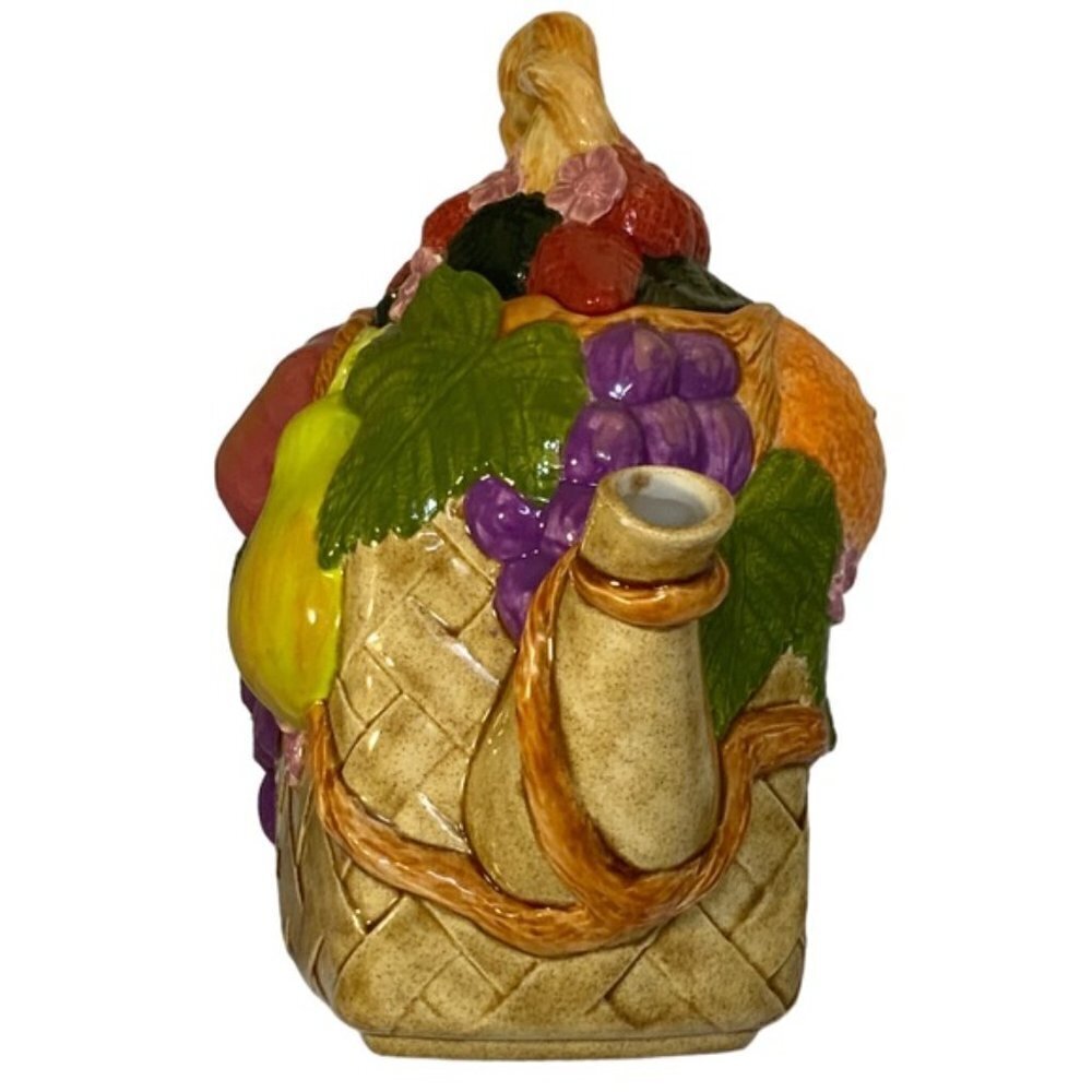 Vintage Large Hand Crafted Teapot Fruit Lattice Basket Artisanal Ceramic 1994 - Picture 6 of 15